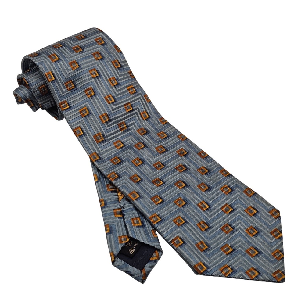 Ermenegildo Zegna Italian Silk Tie Blue Gold Geometric Luxury Classic Office